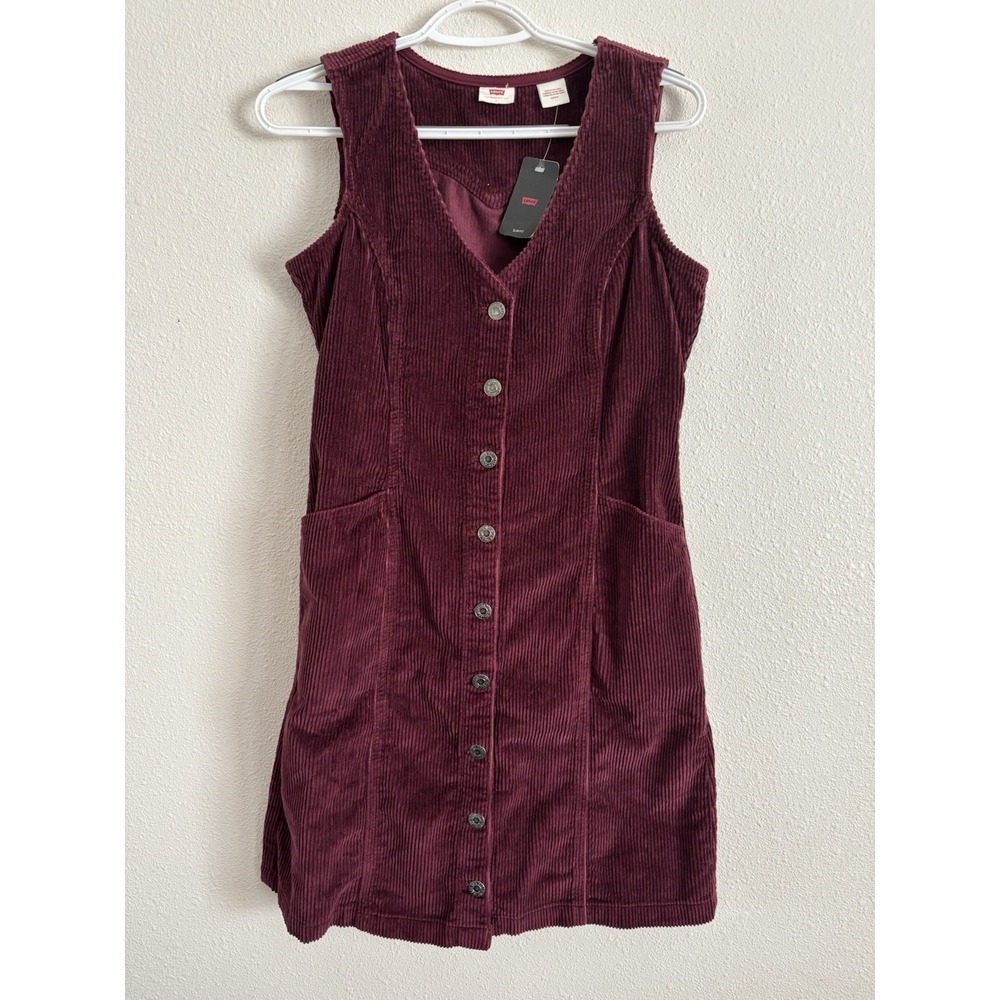 Levi's Women's Corduroy Button Front Pinafore Dress Burgundy Size S NWT